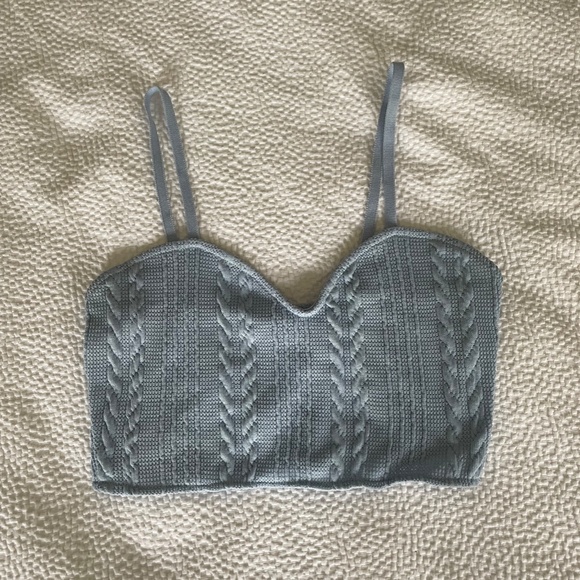 Zara Cable Knit Crop Top Tank Baby Blue M - Picture 5 of 5